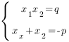 delim{lbrace}{matrix{2}{1}{{{x_1}{x_2}=q} {x_x+x_2=-p} }}{ }